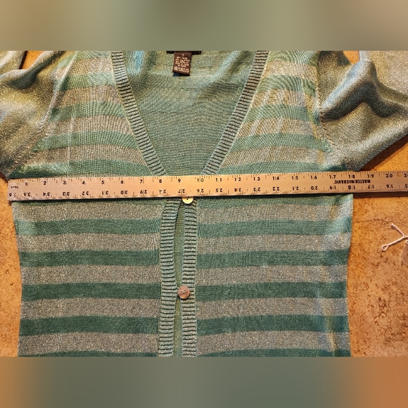 Adolfo Long Sleeve Mint Green/Silver Striped Cardigan Size S NWT - Picture 6 of 9